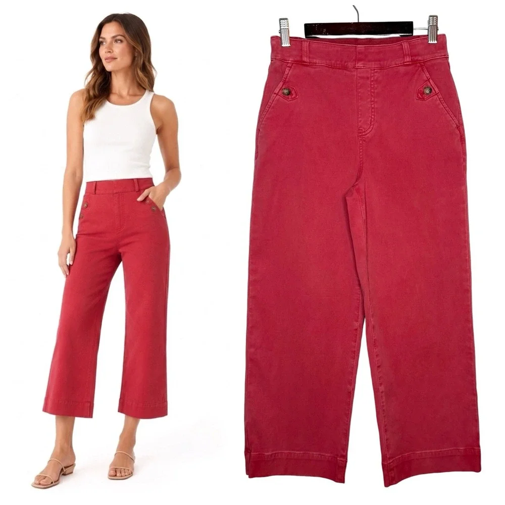 Spanx Stretch Twill Cropped Wide Leg Pant Medium Pink Mauve Pull On High Rise